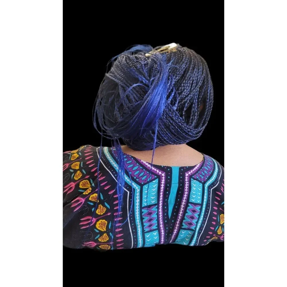 Handmade  Braided Lace Wig, Knotless Box Braids Long  Blue Ombre Wig NWT - Picture 13 of 15
